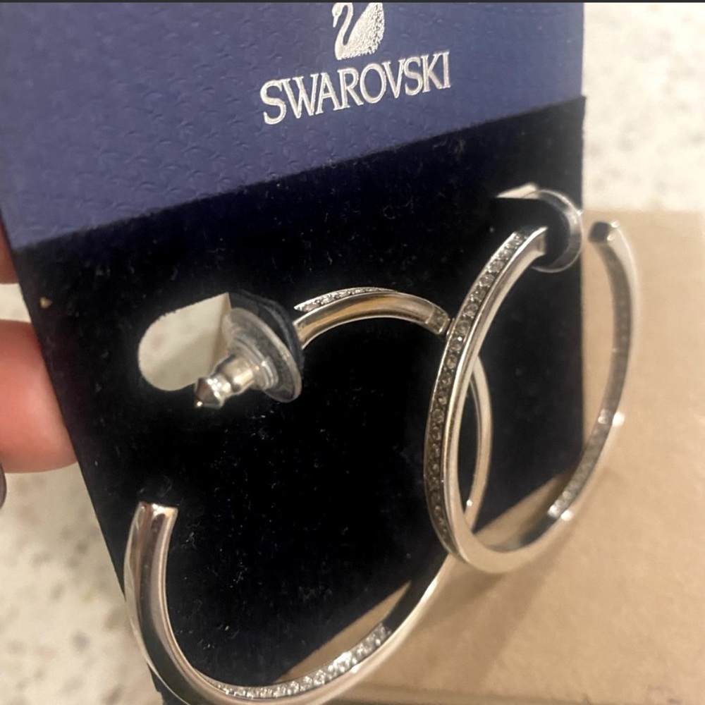 NWT Swarovski Silver Hoops